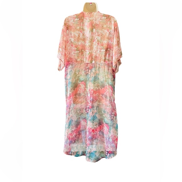 Soft Surroundings Watercolor Beaded Long Cardigan Topper Size L Colorful Beachy - Picture 6 of 13